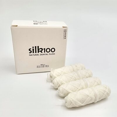 Silk100 by SINAMARK® One Year Supply - 100% Natural Silk Dental Floss in 100% compostable kraft white box.