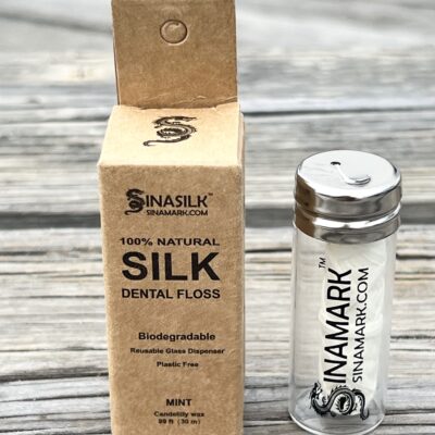 Sinasilk® Classic - 100% Natural Silk Dental Floss - includes quality reusable glass bottle and stainless steel lid.